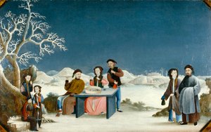 Talvinen maisema ja kaukainen linnoitus, n.1800 (öljy kankaalle) tekijältä Qing Dynasty Chinese School