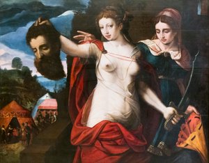 Judith Holofernesin pään kanssa