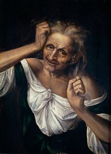 Vanha nainen repimässä hiuksiaan - Massys, Quentin (1466-1530) (Quinten ou Kwinten Metsys ou Matsijs) 1525-1530 - Öljy puulle - 55x40 - Museo del Prado, Madrid tekijältä Quentin Massys or Metsys