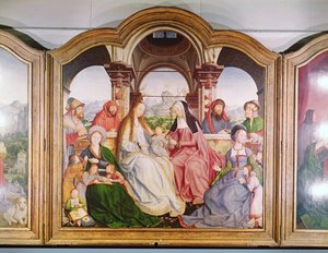Pyhä sukulaisuus eli Pyhän Annan alttaritaulu, yksityiskohta keskuspaneelista, 1509 tekijältä Quentin Massys or Metsys