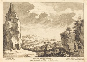 Näkymä roomalaisten rakentaman tornin raunioista tekijältä Quentin Pierre Chedel after François Boucher