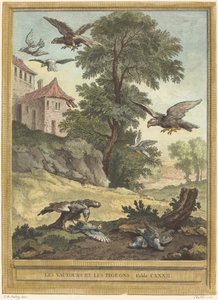 Korppikotkat ja kyyhkyset tekijältä Quentin Pierre Chedel after Jean Baptiste Oudry