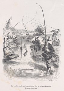 Aaltoileva vesi näyttää pilkkaavan meidän epäonneamme. teoksesta Little Miseries of Human L..., 1843. tekijältä Quichon