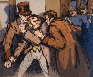 "Vautrinin pidätys", kuvitus Honore de Balzacin teokselle "Splendeurs et Miseres des Courtisanes", 1922
