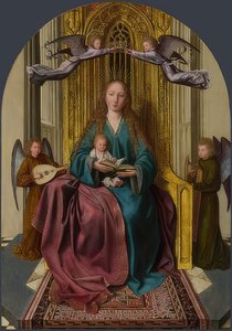 Madonna nousi valtaistuimelle lapsen ja neljän enkelin kanssa. Noin 1506-09 tekijältä Quinten Massys