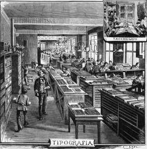Trevesin veljien toimistot, typografia ja peittokuva, Milano, Italia, kuvitus Quinto Cenni (1845-1917) L