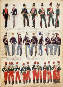 Erilaisia italialaisia univormuja yleisessä käytössä noin 1860 Quinto Cenni, värikilpi