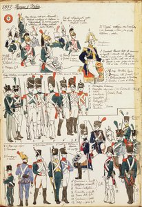Erilaisia Italian kuningaskunnan univormuja vuodelta 1807. Cenni Quinton värilevy tekijältä Quinto Cenni