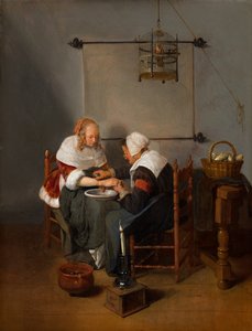 Vanha nainen vuotaa verta nuoresta naisesta, joka tunnetaan nimellä "Verenlasku", n. 1660