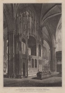 Oxfordin Magdalen Collegen perustajan piispa Waynfleten pyhäkkö Winchesterin katedraalissa (kaiverrus) tekijältä R. (after) Essex