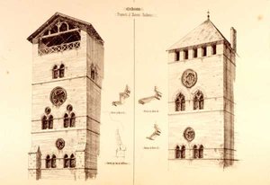Fragmentteja Baronial Residences, Cahors, Ranska, julkaisusta "Esimerkkejä kunnallisista, kaupallisista ja katuarkkitehtuurista Ranskassa ja Italiassa 1100-1400-luvulla", publ. kirjoittanut W. Mackenzie tekijältä R. Anderson
