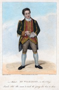 Mr Wilkinson Michaelina elokuvassa Free and Easy, 1822. tekijältä R. Cooper