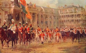 "Kuningattaren juhlakulkue matkalla Westminster Abbeyyn, 21. kesäkuuta 1887", 1906 tekijältä R Dudley