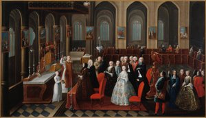 Robinet de Pontagnyn ja Robinet de Pontagnyn kultaiset häät vuonna 1742 (öljy kankaalle). tekijältä R. Huet