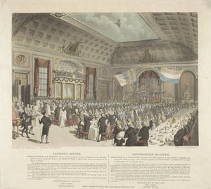 Isänmaallinen ateria Lontoossa, 1813 Isänmaallinen illallinen. Edustus City of London Tavernissa pidetystä kokouksesta tiistaina 14. joulukuuta 1813 (...) / Patriotische Mealtyd. Kuva City L -hotellissa pidetystä kokouksesta tekijältä R. Reeves