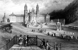 Einsiedelnin luostari, Schwyz, Sveitsi, 1836.