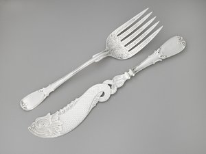 Kalahaarukka ja veitsi, c. 1835-1845 (hopea) tekijältä R. and W. Wilson