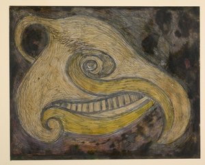 Zoomorfinen pää, jossa yhdistyvät ehdotukset lampaan kallosta luiseen nokkaan tekijältä Rabindranath Tagore