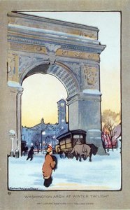 Washington Square Arch at Winter Twilight, postikortti, n. 1914 (värilitho) tekijältä Rachael Robinson (after) Elmer