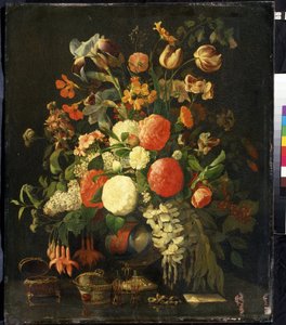 ""Kukkakimppu"" (Kukat) Pöydällä on korurasiat. Rachel Ruyschin (1664-1750) maalaus 1700-luvun Mihail Kroshitskyn taidemuseo, Sevastopol (Sevastopol) Ukraina tekijältä Rachel Ruysh