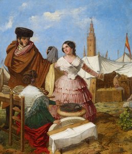 Sevillan renkaan muotoisessa leivonnaisessa Sevillan messuilla - Benjumea, Rafael (n. 1825 - n. 1887) - 1852 - Öljy kankaalle - 35x30 - Museo Carmen Thyssen, Málaga tekijältä Rafael Benjumea