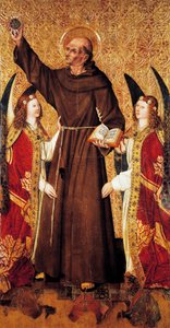 Pyhä Bernard ja enkelit, Rafael Tomasin (aktiivinen 1455-1479) Pyhän Bernardin alttaritaulun keskipaneeli, Joan Figueran predella (aktiivinen vuodesta 1454-kuoli 1477 tai 1479), paneelin tempera, 398, 9x253 cm tekijältä Rafael & Figuera Joan (active c.1454 1477) Tomas