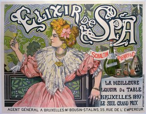 Julisteen mainonta "Elixir de Spa" belgialainen likööri tekijältä Raff (1861 1952)