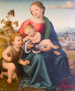 Madonna ja lapsi Nuoren St Johnin kanssa, 1500-luvun alku, Raffaello Botticini (öljy paneelissa) tekijältä Raffaello (attr.to) Botticini