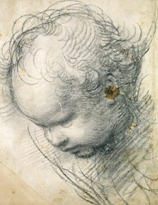 Kerubin pää (musta liitu ja puuhiili paperilla) tekijältä Raffaello Sanzio Raphael