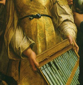 Pyhä Cecilia Pyhän Paavalin, Pyhän Johannes evankelistan, Pyhän Augustinuksen ja Magdalan Marian ympäröimänä, noin 1513 (yksityiskohta vuodelta 182507) tekijältä Raffaello Sanzio Raphael