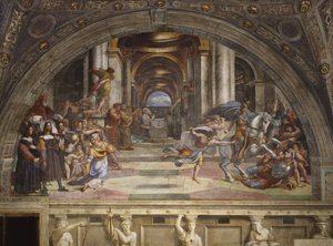 Heliodoruksen karkottaminen temppelistä, Stanza di Eliodoro, 1511-12 tekijältä Raffaello Sanzio Raphael