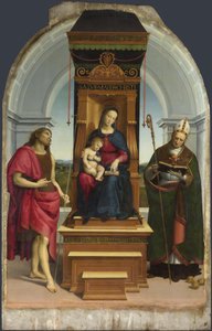 Madonna ja lapsi Pyhän Johannes Kastajan ja Pyhän Nikolauksen kanssa Barilainen Ansidei Madonna, 1505 tekijältä Raffaello Sanzio Raphael