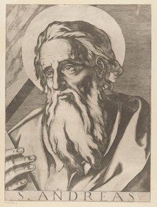 Pyhä Andreas St. Andrew (otsikko esineessä) Christ, Mary en de twaalf apostelen (sarjan nimi) The Sacred Apostol College (sarjan nimi) tekijältä Raffaello Schiaminossi