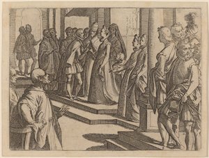 Itävallan Margaretan kihlautuminen Espanjan kuninkaalle Philip III:lle tekijältä Raffaello Schiaminossi