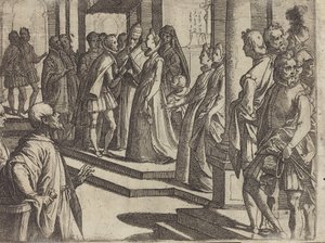 Itävallan Margaretan kihlautuminen Espanjan kuninkaalle Philip III:lle [verso] tekijältä Raffaello Schiaminossi