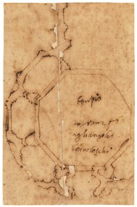 Santa Maria degli Angelin pohjapiirros, Firenze (kynä ja ruskea muste, öljytylle kuultopaperille).