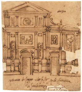 Suunnitelma San Lorenzon julkisivua varten, Firenze (tussi ja ruskea muste, öljytylle kuultopaperille)