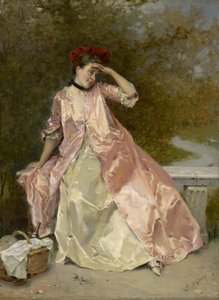 Nainen piknikkorin kanssa, n. 1890 tekijältä Raimundo de Madrazo y Garreta