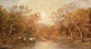 Maisema lehmien kanssa (öljy kankaalle) tekijältä Ralph Albert Blakelock
