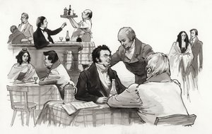 Schubert ja ystävät (guassi paperille)