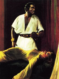 Sir Laurence Olivier näyttämöllä Shakespearen Othellon kansallisessa teatterituotannossa.