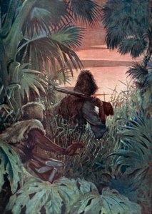 Kuvitus Robinson Crusoelle Daniel Defoe (väri litho) tekijältä Ralph Noel Pocock