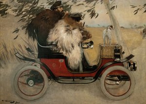 Ramon Casas ja Pere Romeu autossa - Casas, Ramon (1866-1932) - 1901 - Öljy kankaalle - 208x291 - Museu Nacional d