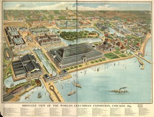 Lintuperspektiivistä katsottuna Columbian maailmannäyttely, Chicago, 1893. LOC 98687181 tekijältä Rand McNally and Company