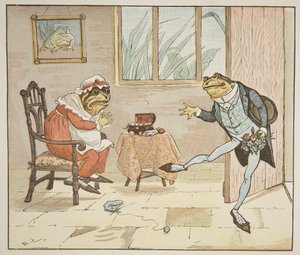 Kuvitus julkaisusta "A Frog He Will A-Wooing Go", pub. kirjoittanut Frederick Warne und Co. tekijältä Randolph Caldecott