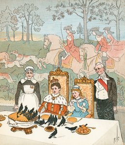 Neljä ja kaksikymmentä mustarastas (värilitografia) tekijältä Randolph Caldecott