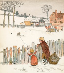 Neljä ja kaksikymmentä mustarastas (värilitografia) tekijältä Randolph Caldecott