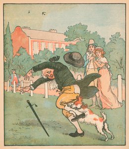 Islingtonin hyvä mies purrut koiran, v. 1879. tekijältä Randolph Caldecott