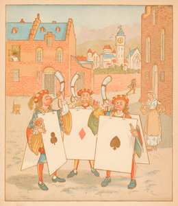 Torvenpuhaltimet pelikorteilla, 1880. tekijältä Randolph Caldecott