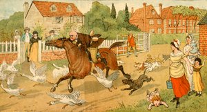 John Gilpin laukkaa kylän läpi, 1878, c1918. tekijältä Randolph Caldecott